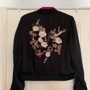 Jennifer Lopez Black Bomber Jacket with Floral Embroidery